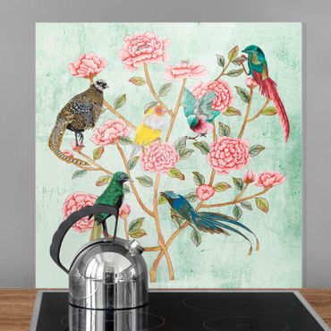 Splashback - Chinoiserie Collage In Mint II - Square 1:1