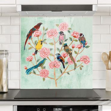Splashback - Chinoiserie Collage In Mint - Square 1:1