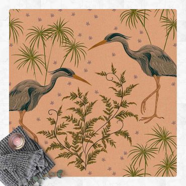 Cork mat - Chinoiserie Grey Heron Between Grasses, - Square 1:1
