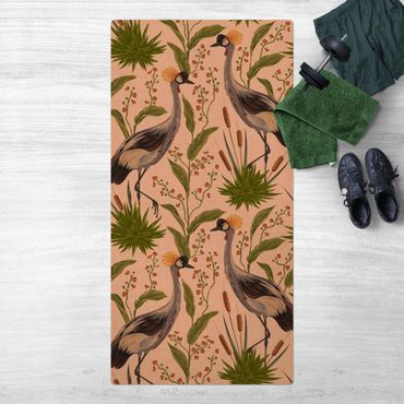 Cork mat - Chinoiserie Crowned Crane Between Bulrushes - Portrait format 1:2