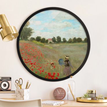 Circular framed print - Claude Monet - Poppy Field At Argenteuil