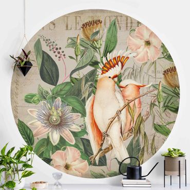 Self-adhesive round wallpaper - Colonial Style Collage - Galah