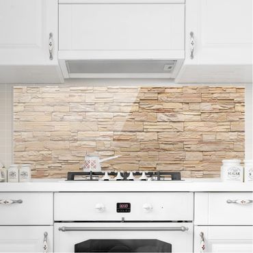 Glass Splashback - Asian Stonewall - Large Brigth Stone Wall Of Cosy Stones - Panoramic