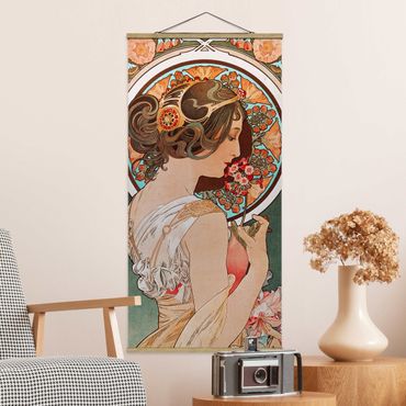 Fabric print with poster hangers - Alfons Mucha - Primrose