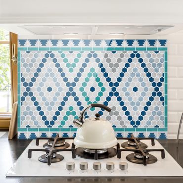 Glass Splashback - Moroccan tile pattern turquoise blue - Landscape 2:3