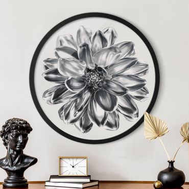 Circular framed print - Dahlia Flower Silver Metallic