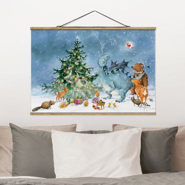 Fabric print with poster hangers - Vasily Raccoon - Christmas
