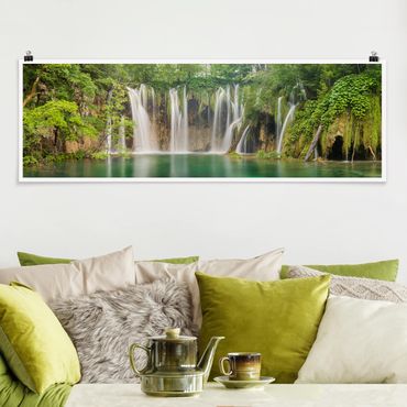 Panoramic poster nature & landscape - Waterfall Plitvice Lakes
