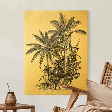 Canvas print gold - Vintage Illustration - Monkeys  And Palm Trees