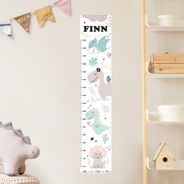 Wall sticker height chart for kids - Dino Pastel With Customised Name