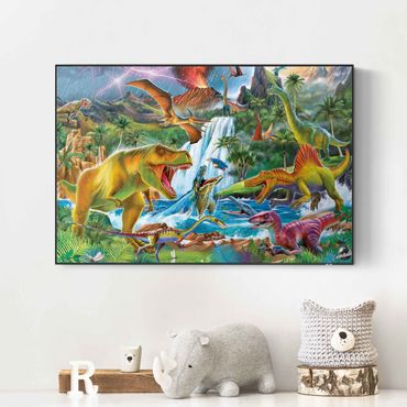 Print with acoustic tension frame system - Dinosaurs In A Prehistoric Storm