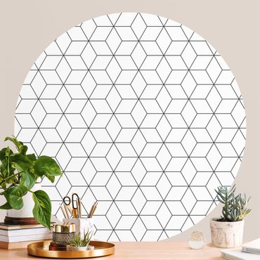 Self-adhesive round wallpaper - Three-Dimensional Cubes And Star Pattern