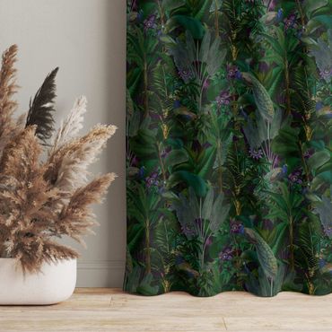Curtain - Jungle Leaves With Peacocks