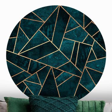 Self-adhesive round wallpaper - Dark Turquoise With Gold