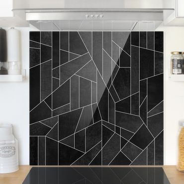 Glass Splashback - Black And White Geometric Watercolor - Square 1:1