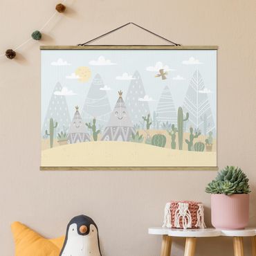 Fabric print with poster hangers - Tepee With Cacti