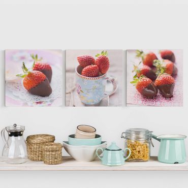 Print on canvas 3 parts - Strawberries In Chocolate Vintage