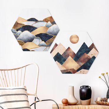 Forex hexagon - Geometric & Golden Mountains Watercolour