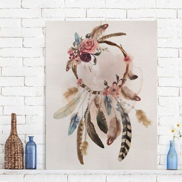 Print on canvas - Dream Catcher With Roses And Feathers