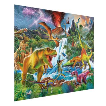 Print on aluminium - Dinosaurs In A Prehistoric Storm