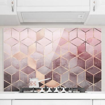 Glass Splashback - Pink Gray Golden Geometry - Landscape 2:3