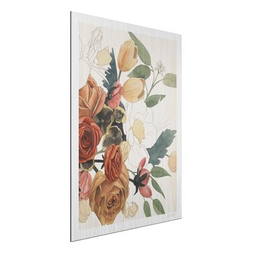 Print on aluminium - Drawing Flower Bouquet In Red And Sepia II