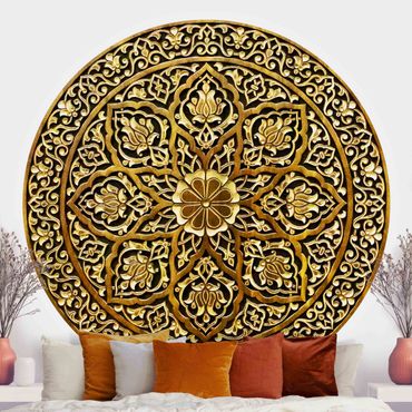 Self-adhesive round wallpaper - Noble Mandala In Wood Look