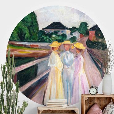 Self-adhesive round wallpaper - Edvard Munch - Three Girls on the Bridge