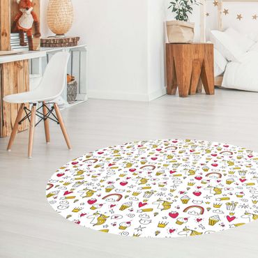 Vinyl Floor Mat round - Unicorns And Sweets In Yellow And Red