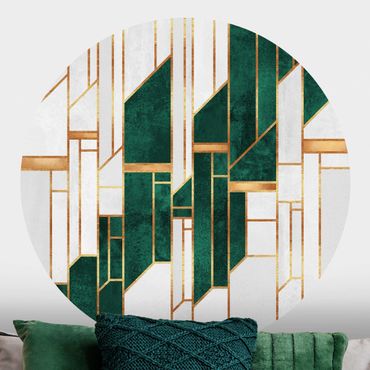 Self-adhesive round wallpaper - Emerald And gold Geometry