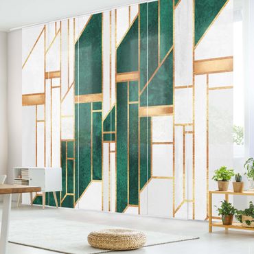 Sliding panel curtains set - Emerald And gold Geometry  - Panel