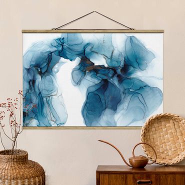 Fabric print with poster hangers - Evolution Blue And Gold - Landscape format 3:2