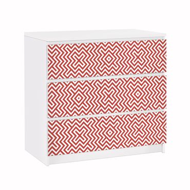 Adhesive film for furniture IKEA - Malm chest of 3x drawers - Red Geometric Stripe Pattern