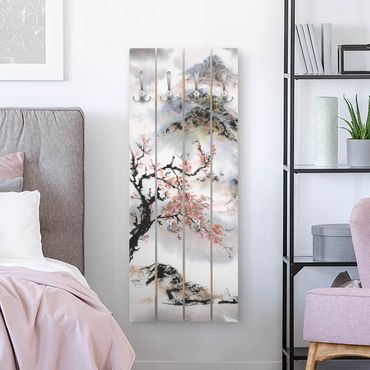 Coat rack - Japanese Watercolour Drawing Cherry Tree And Mountains