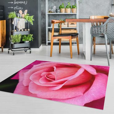 Vinyl Floor Mat - Pink Rose Flowers Green Backdrop - Portrait Format 3:4