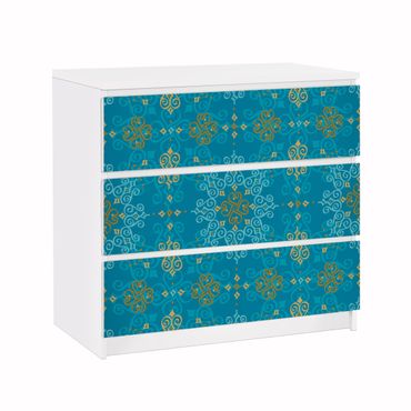 Adhesive film for furniture IKEA - Malm chest of 3x drawers - Oriental Ornament Turquoise