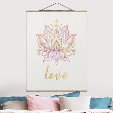 Fabric print with poster hangers - Mandala Namaste Lotus Set Gold Light Pink