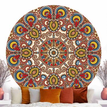 Self-adhesive round wallpaper - Coloured Mandala
