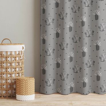 Curtain - Fern Leaves With Dots - Grey
