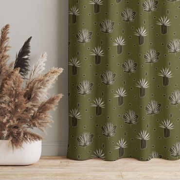 Curtain - Fern Leaves With Dots - Olive Green