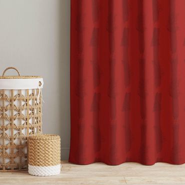 Curtain - Fern Illustration With Stripes - Red