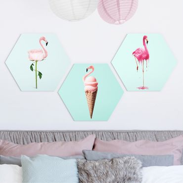 Alu-Dibond hexagon - Flamingo Set