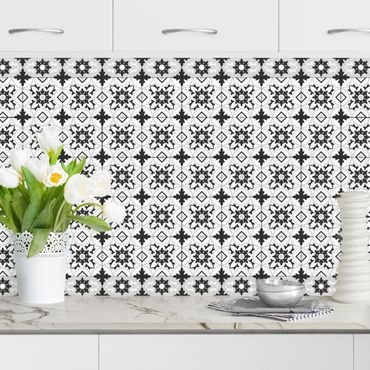 Kitchen wall cladding - Geometrical Tile Mix Flower Black