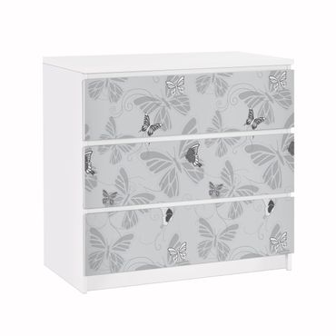 Adhesive film for furniture IKEA - Malm chest of 3x drawers - Butterflies Monochrome