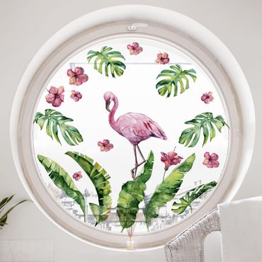 Window sticker - Jungle Flamingo Leaves Set