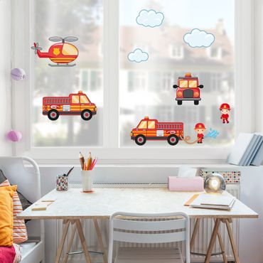 Window sticker - Firefighter Set with Cats