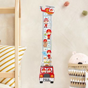 Wall sticker height chart for kids - Fire Brigade Set With Customised Name
