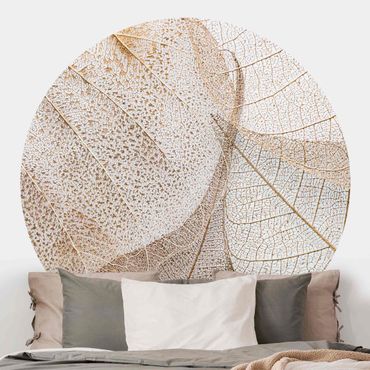 Self-adhesive round wallpaper - Delicate Leaf Structure In Gold