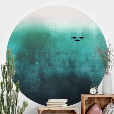 Self-adhesive round wallpaper - Fish In The Deep Sea