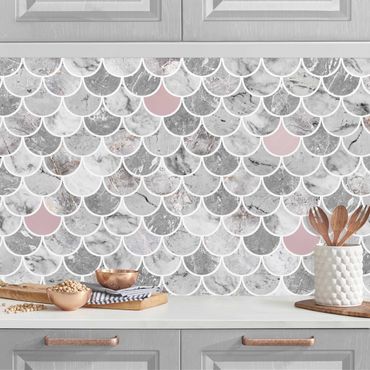 Kitchen wall cladding - Fish Scake Tiles Marble - Rose Gold